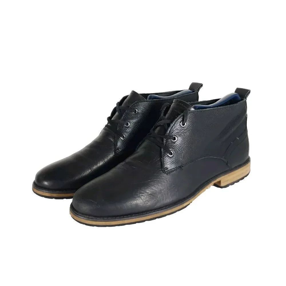 Andrew Marc Men's Nykanel US 11 Black Leather Lace-Up Ankle Chukka Boots
